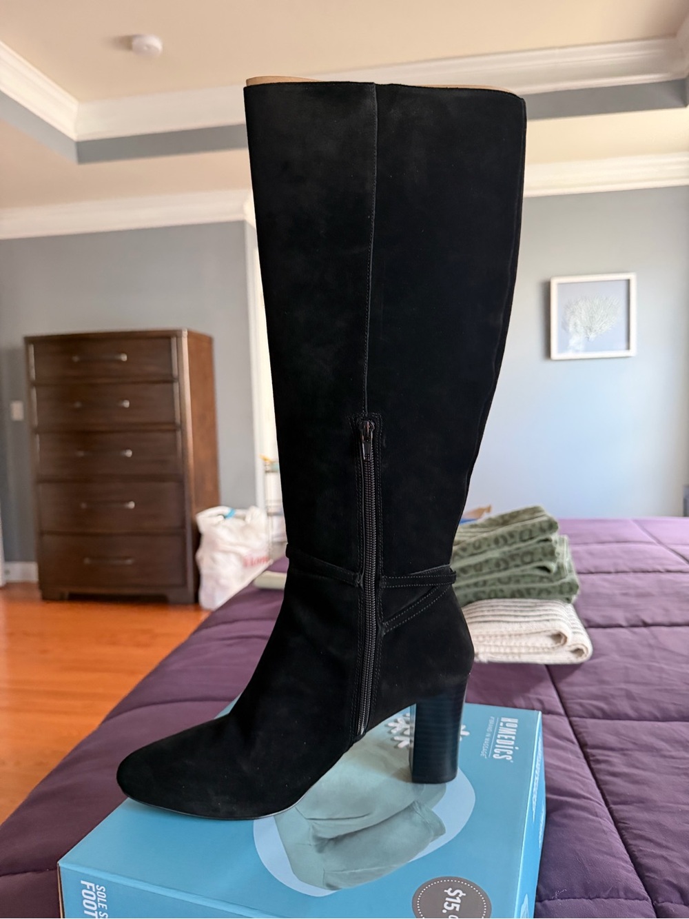 Ann Taylor Black Suede Knee-High Heeled Boot